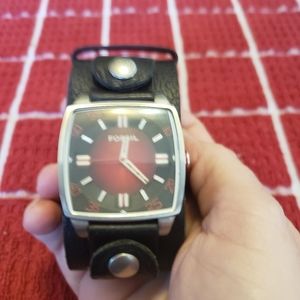 Fossil watch, black leather band